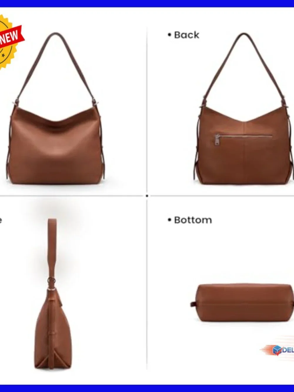 Genuine Leather Crossbody Hobo Bag with Adjustable Strap, Large Capacity